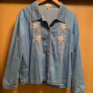 Vintage Denim Jacket Embellished by The Blue Sequin Pearl Beaded XXL